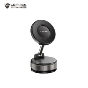 Lenyes CR202 Magnetic Vacuum Suction Mobile Holder, Multiple Angle Adjustment, Retractable, Strong Magnetic Attachment, Compatible with iPhone & Android Phone for Car, Desk, Mirror, Glass(Metallic Black)
